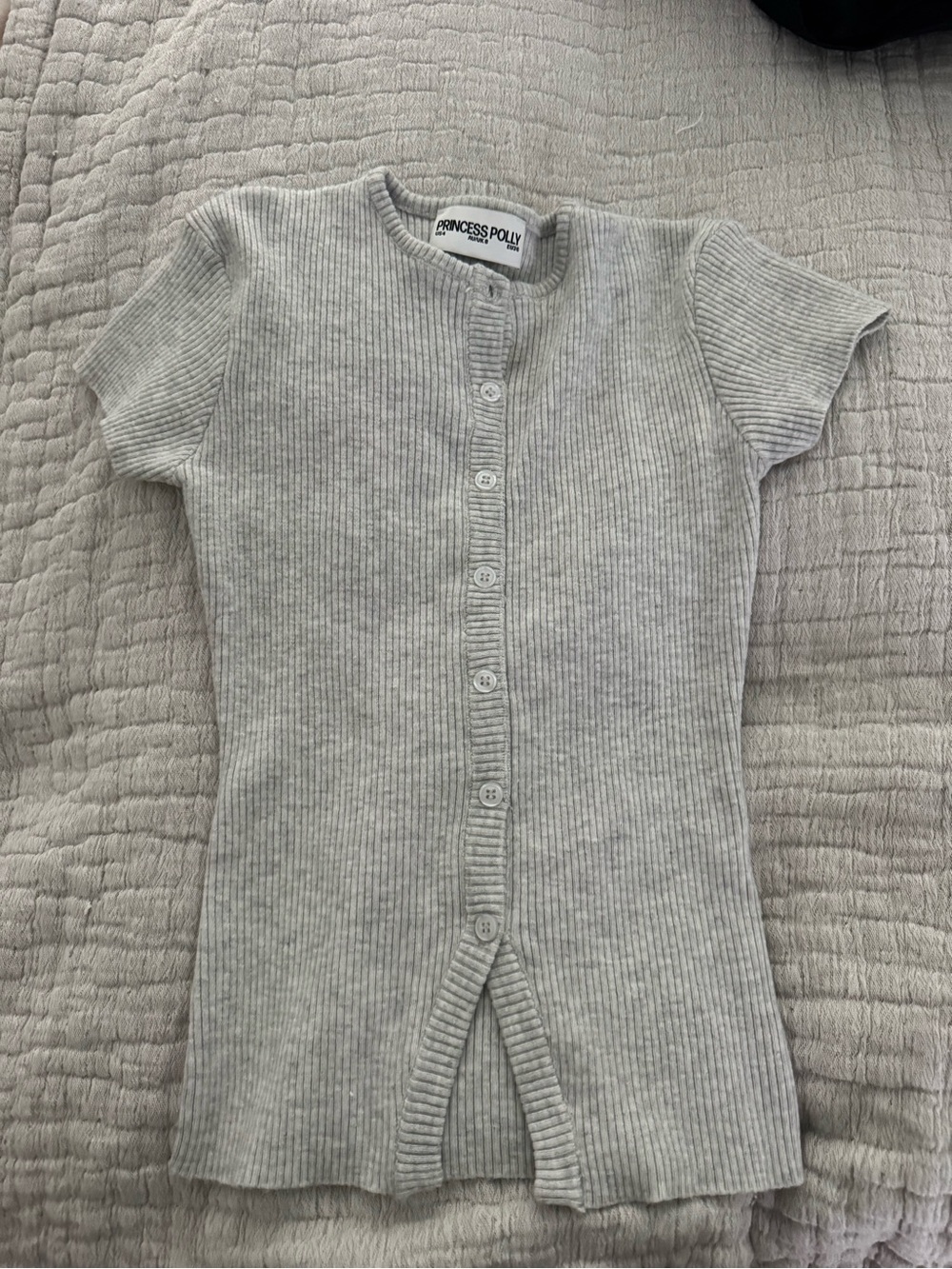 Princess Polly Kids Ribbed Short Sleeve One-Piece in Light Gray